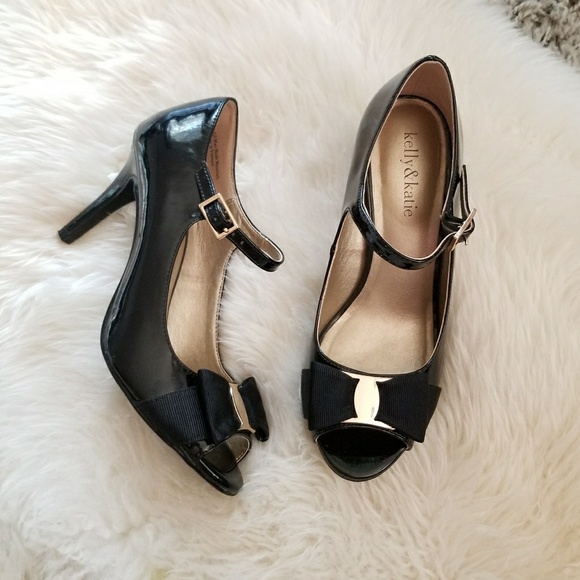 Kelly & Katie Shoes - Peep Toe Bow patent leather heels, like new